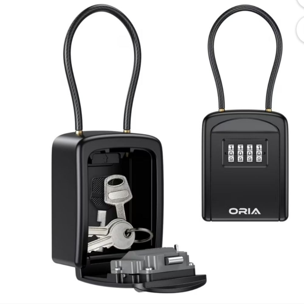 Key Box, Waterproof 4 Digit Combination Key Safe Box - Black